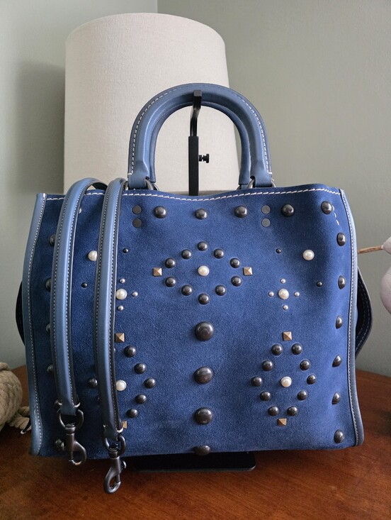 Coach Handbags - Coach 57163 Rogue 30 Western Rivets Blue Suede Leather Satchel Bag 1941